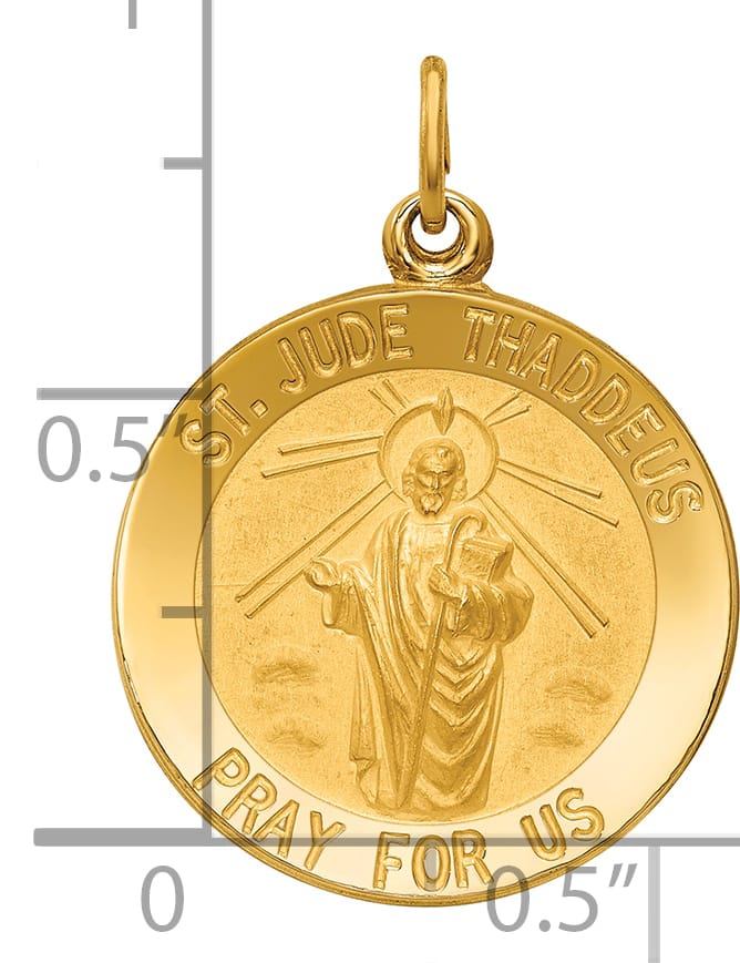 14K Yellow Gold Polished Satin St. Jude Thaddeus Medal Round Pendant