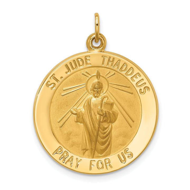14K Yellow Gold Polished Satin St. Jude Thaddeus Medal Round Pendant