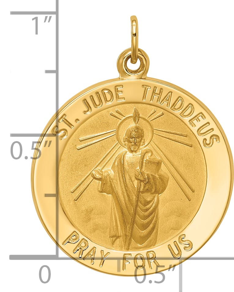 14K Yellow Gold Polished Satin St. Jude Thaddeus Medal Round Pendant
