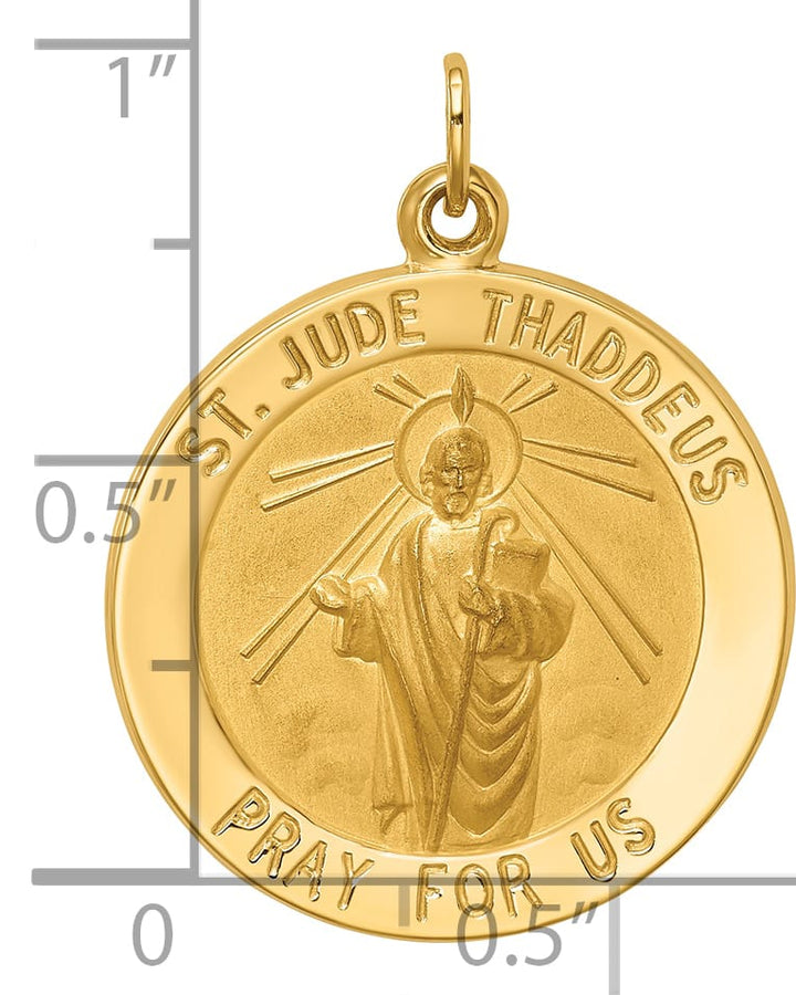 14K Yellow Gold Polished Satin St. Jude Thaddeus Medal Round Pendant