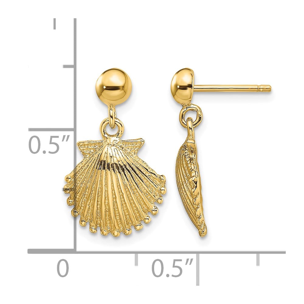 14K Yellow Gold Polished Scallop Shell Dangle 17.4 x 11.02 mm Earrings, view 4 of 4