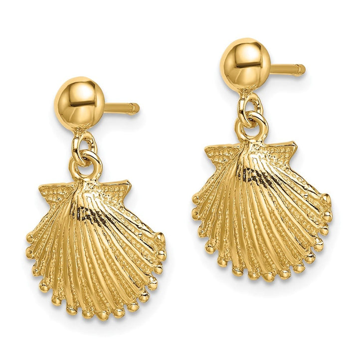 14K Yellow Gold Polished Scallop Shell Dangle 17.4 x 11.02 mm Earrings, view 2 of 4