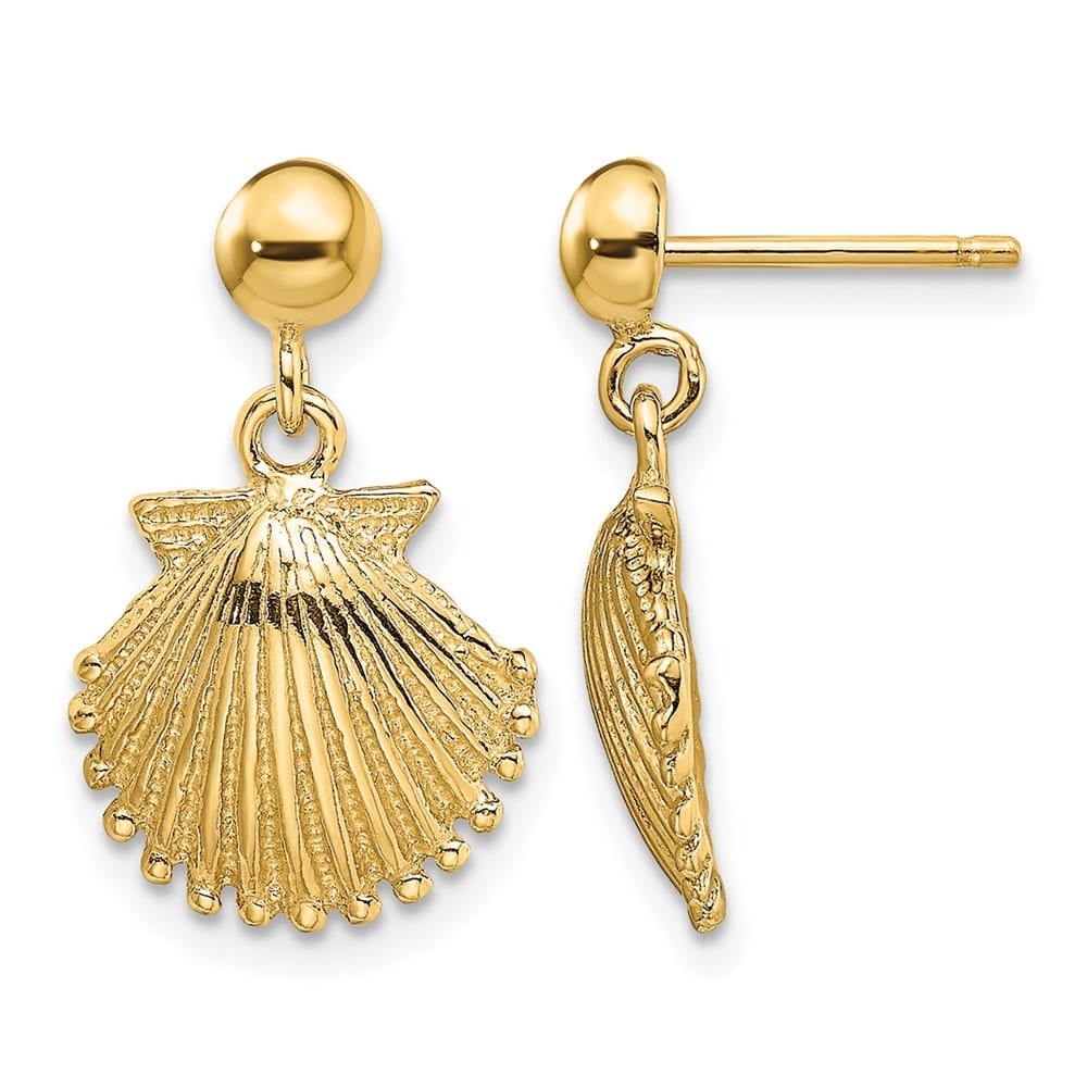 14K Yellow Gold Polished Scallop Shell Dangle 17.4 x 11.02 mm Earrings, view 1 of 4