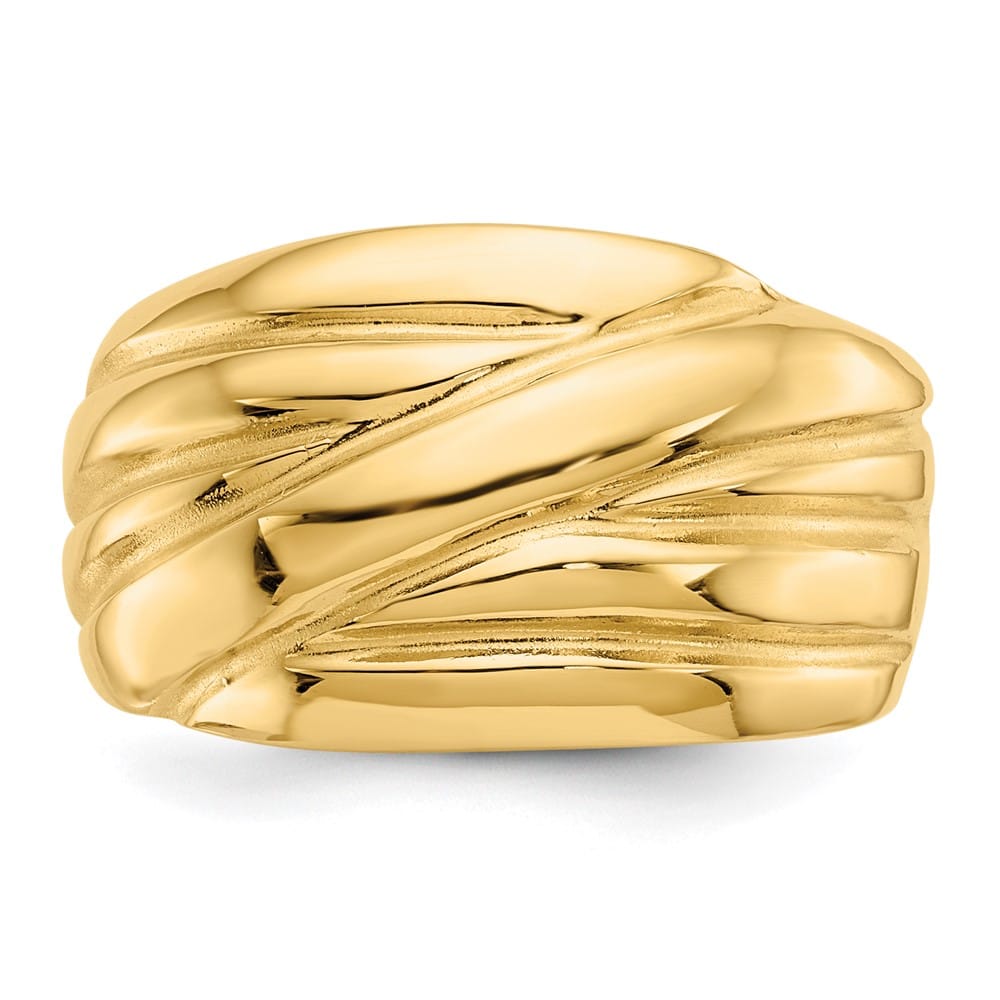 14k Yellow Gold Polished Scalloped Dome Ring