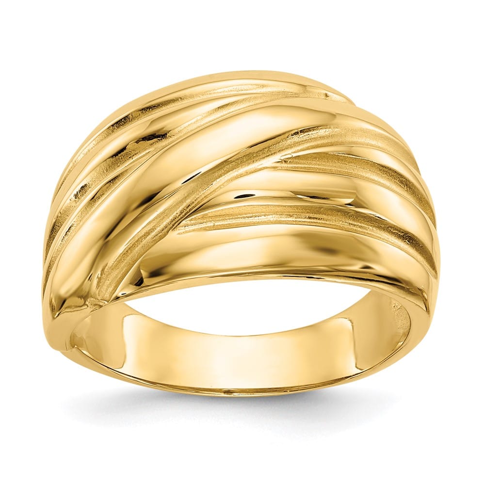 14k Yellow Gold Polished Scalloped Dome Ring