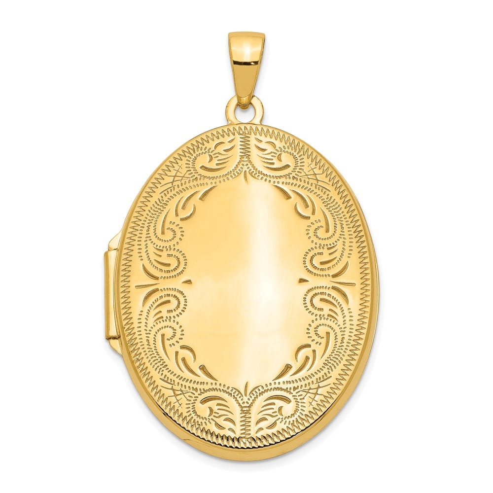 14K Yellow Gold Polished Scroll Border 31mm Oval Locket