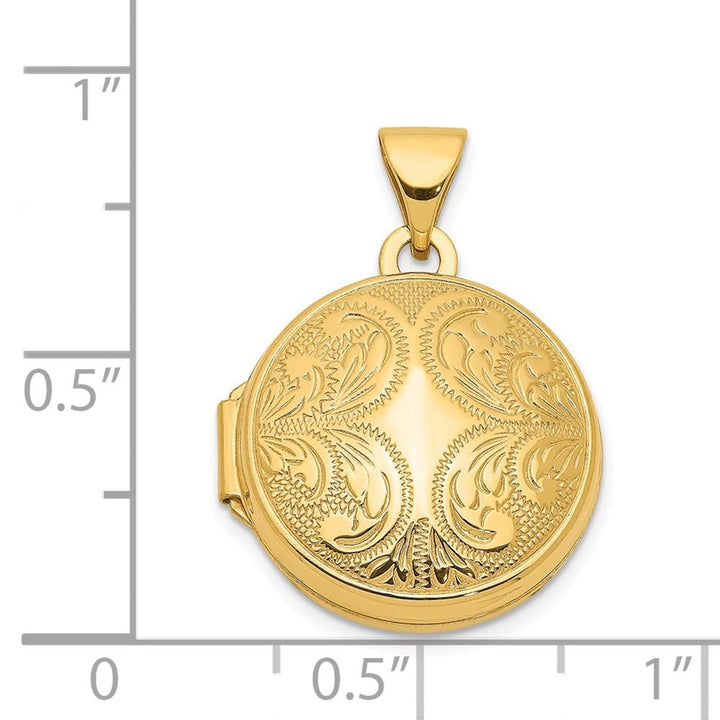 14K Yellow Gold Polished Scroll Design 16mm Round Locket