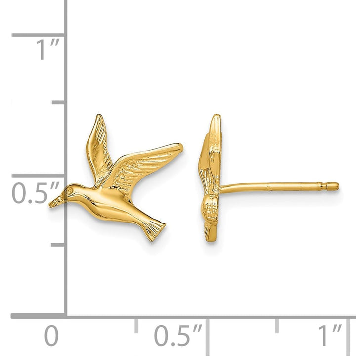 14K Yellow Gold Polished Seagull Post Earrings, view 4 of 4