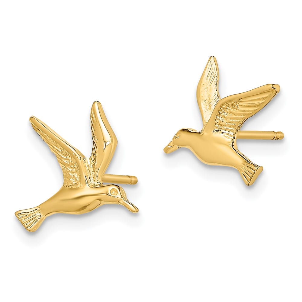 14K Yellow Gold Polished Seagull Post Earrings, view 2 of 4