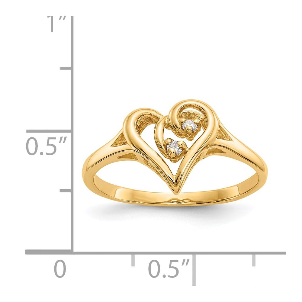 14k Yellow Gold Polished SI2/SI3 Diamond Swirled Heart Ring