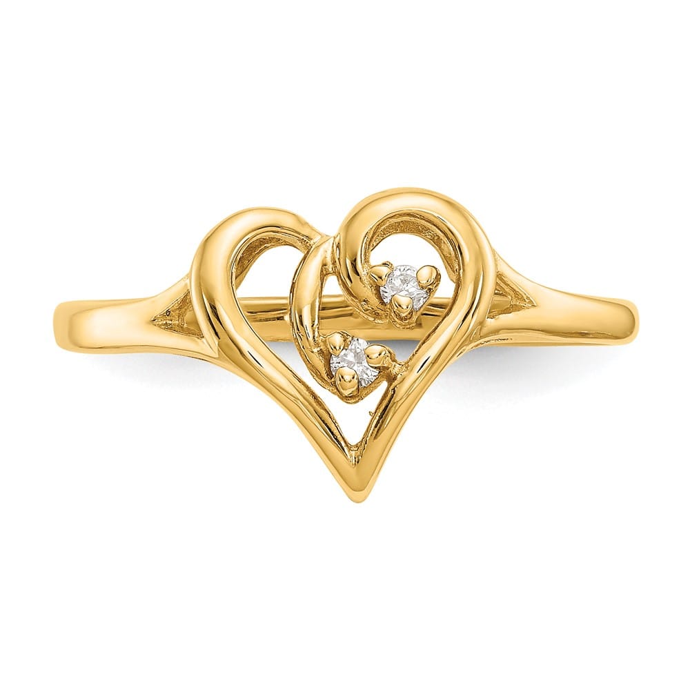 14k Yellow Gold Polished SI2/SI3 Diamond Swirled Heart Ring
