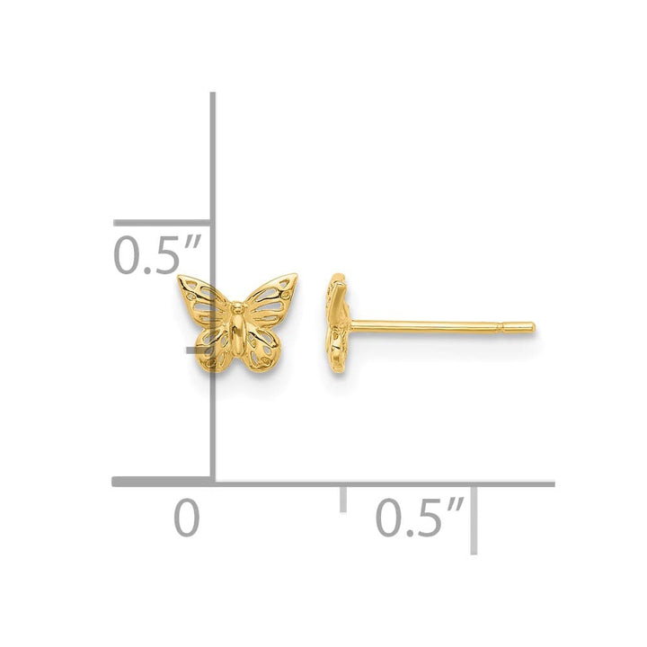 14K Yellow Gold Polished Small Butterfly Post Earrings, view 4 of 4
