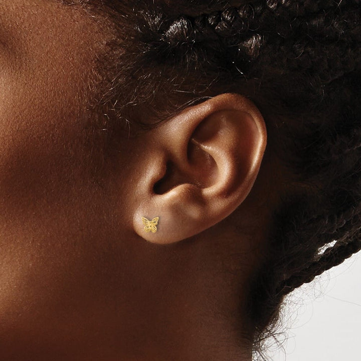 14K Yellow Gold Polished Small Butterfly Post Earrings, view 3 of 4