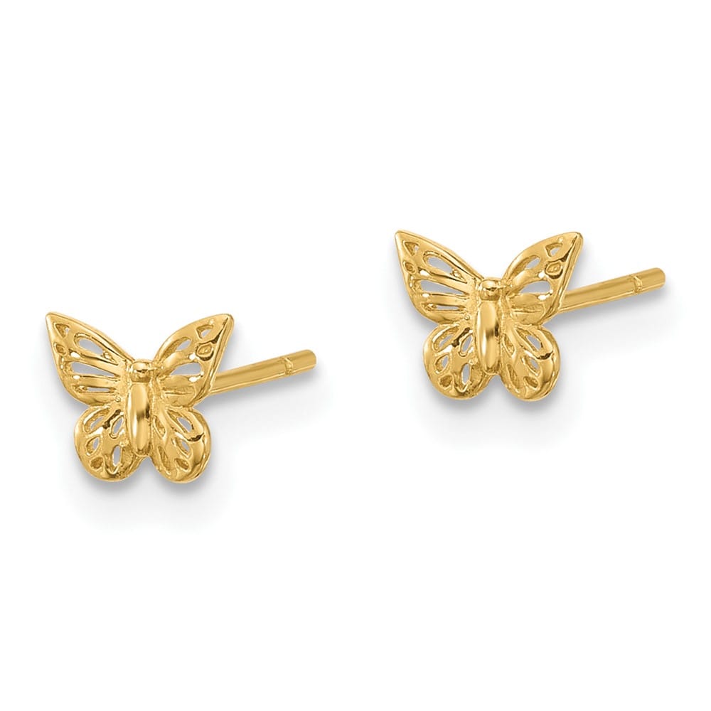 14K Yellow Gold Polished Small Butterfly Post Earrings, view 2 of 4