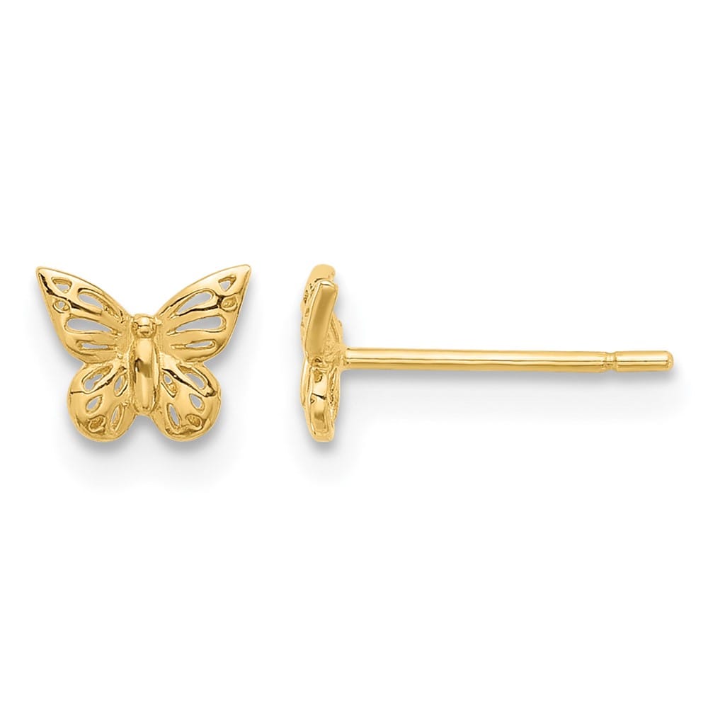 14K Yellow Gold Polished Small Butterfly Post Earrings, view 1 of 4
