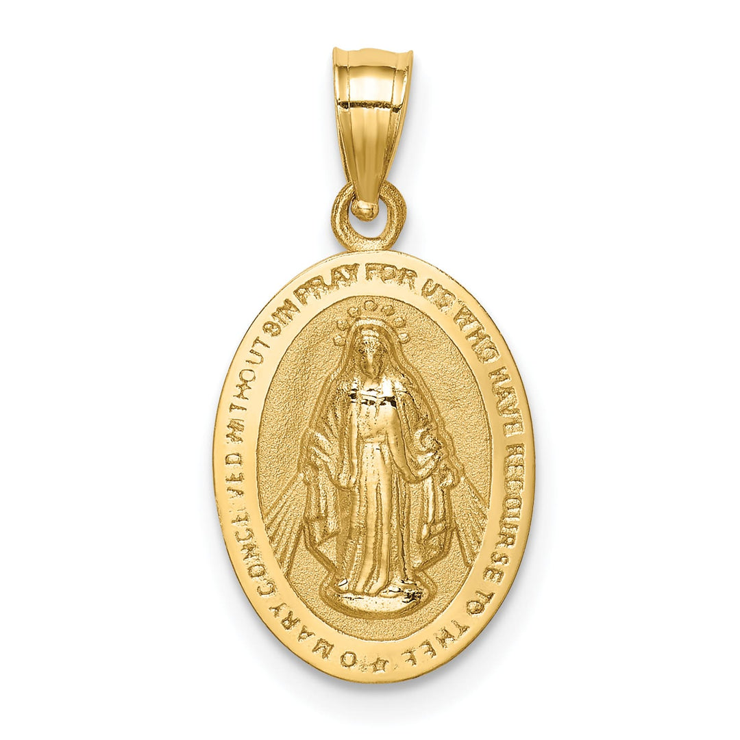 14K Yellow Gold Polished Solid Miraculous Medal Oval Pendant