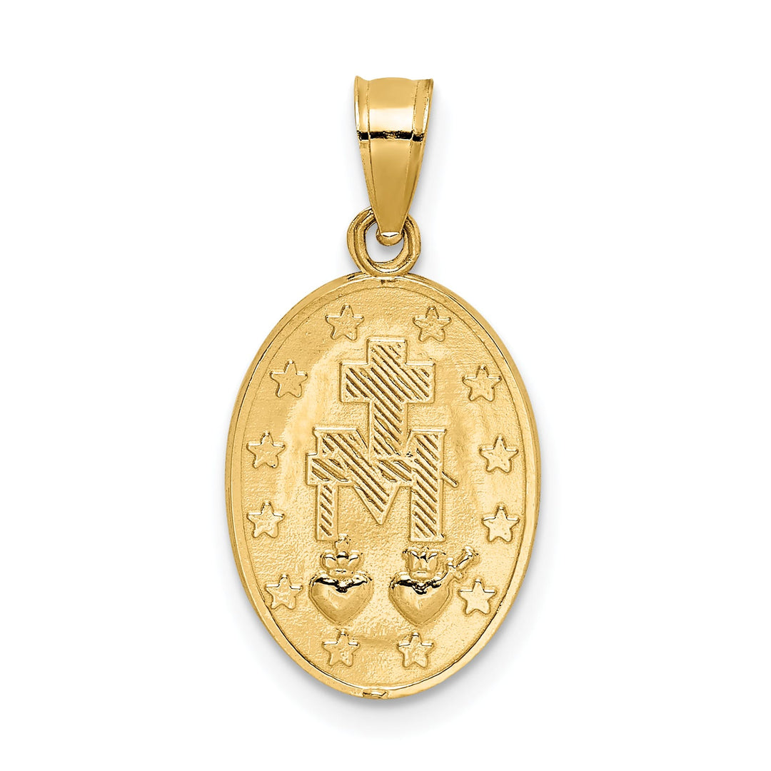 14K Yellow Gold Polished Solid Miraculous Medal Oval Pendant