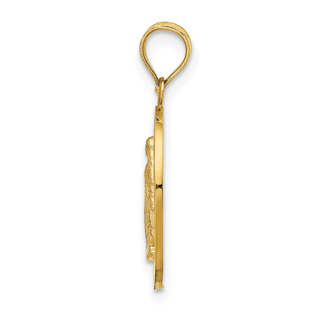 14K Yellow Gold Polished Solid Miraculous Medal Oval Pendant