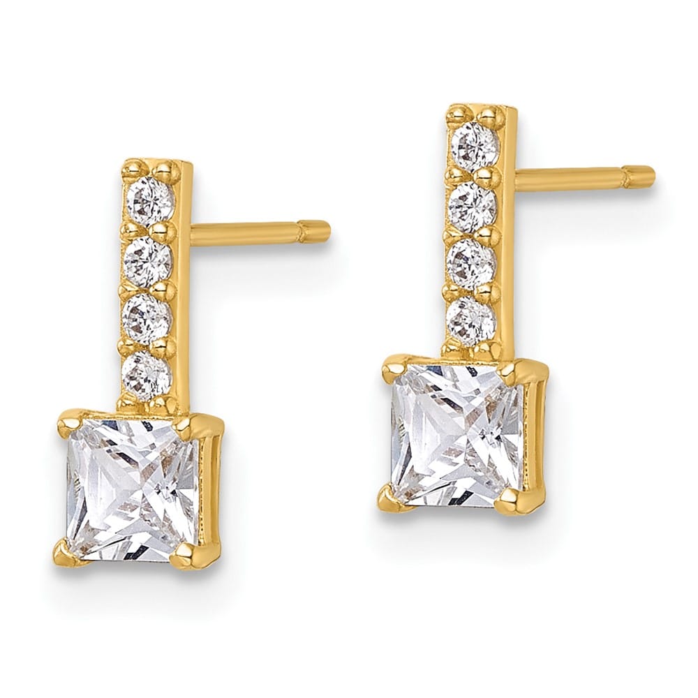 14K Yellow Gold Polished Square CZ Post Earrings, view 2 of 3