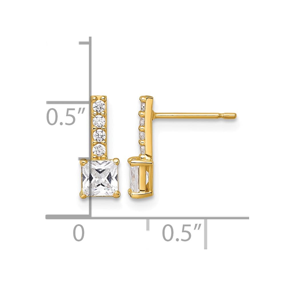 14K Yellow Gold Polished Square CZ Post Earrings, view 3 of 3