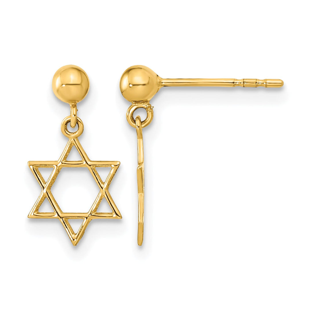 14K Yellow Gold Polished Star of David Post Dangle Earrings