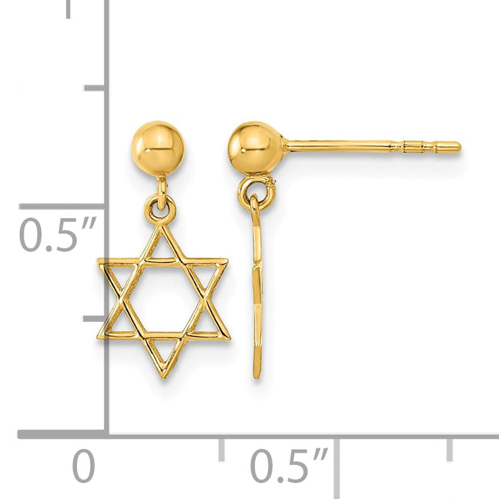 14K Yellow Gold Polished Star of David Post Dangle Earrings