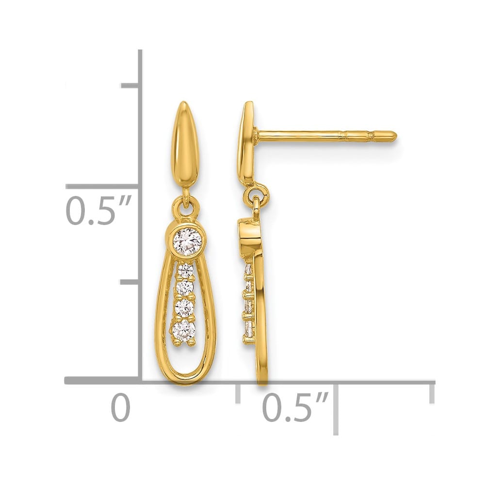 14K Yellow Gold Polished Teardrop with CZ Dangle Post Earrings, view 4 of 4