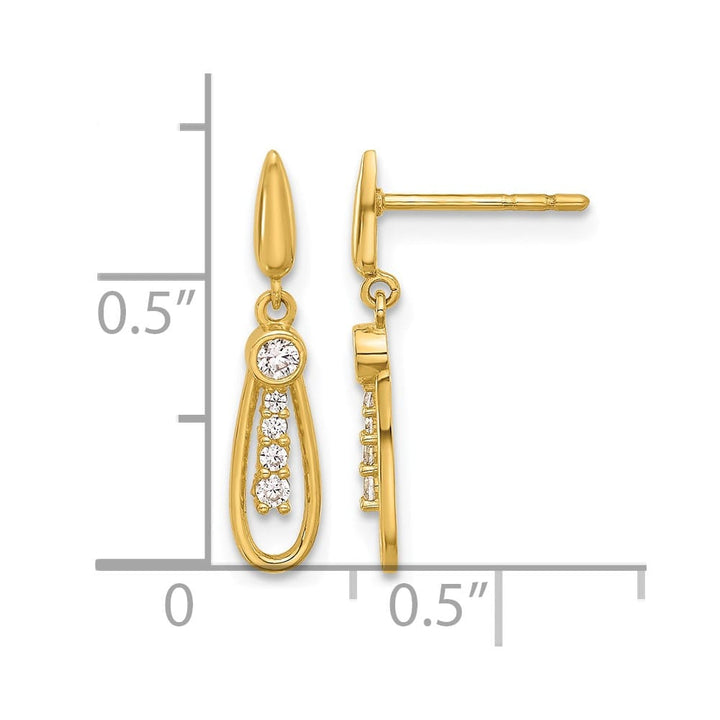 14K Yellow Gold Polished Teardrop with CZ Dangle Post Earrings, view 4 of 4
