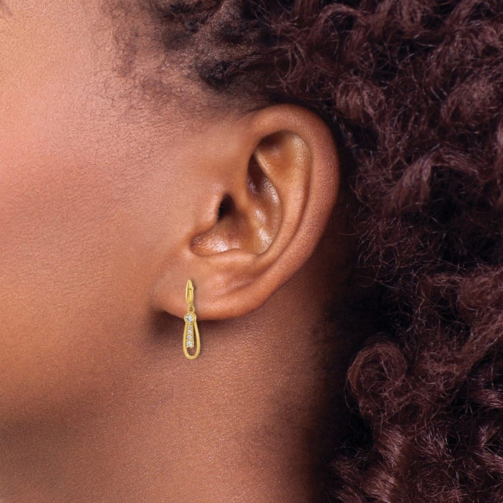 14K Yellow Gold Polished Teardrop with CZ Dangle Post Earrings, view 3 of 4