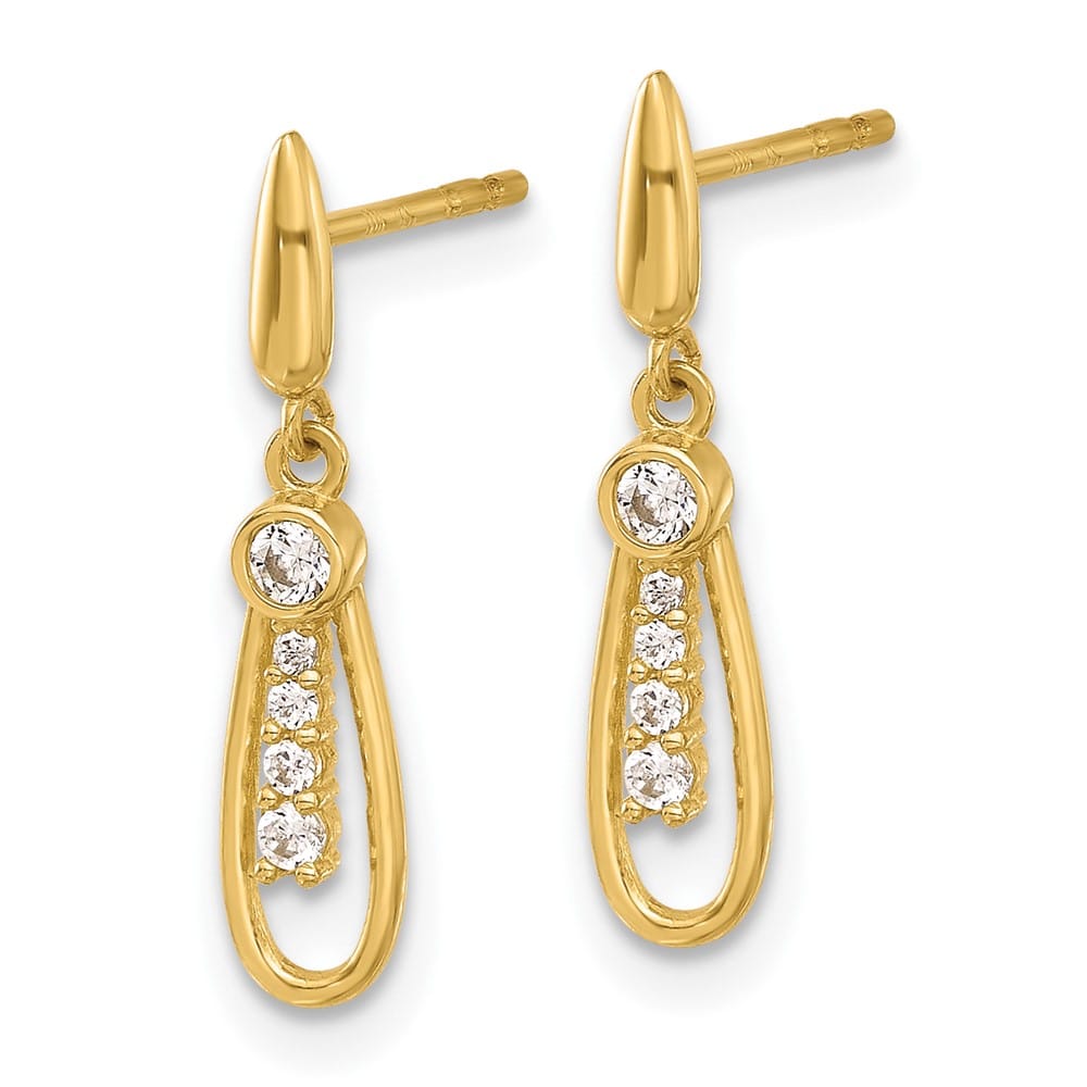 14K Yellow Gold Polished Teardrop with CZ Dangle Post Earrings, view 2 of 4
