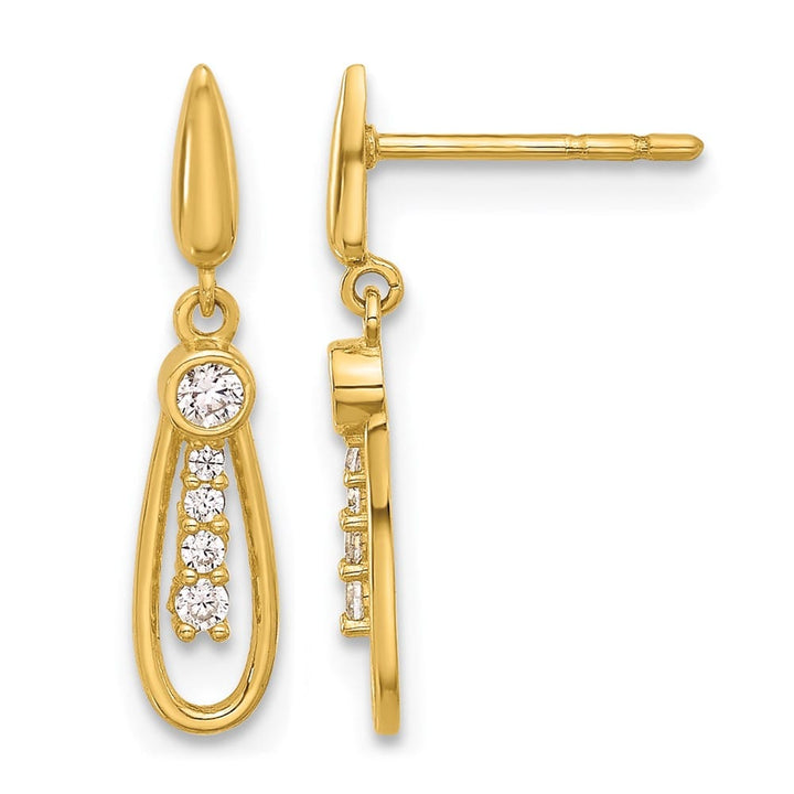 14K Yellow Gold Polished Teardrop with CZ Dangle Post Earrings, view 1 of 4