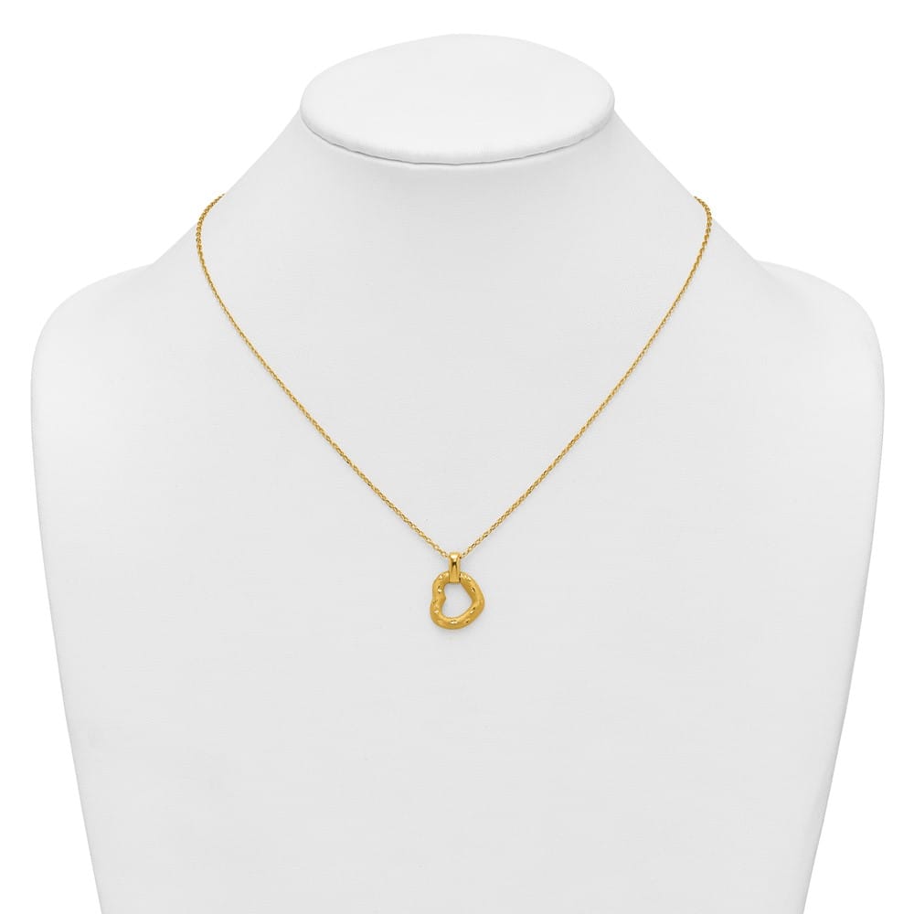 14K Yellow Gold Polished Textured and Fancy Heart 18.25 inch Necklace