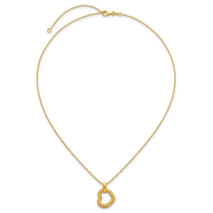 14K Yellow Gold Polished Textured and Fancy Heart 18.25 inch Necklace