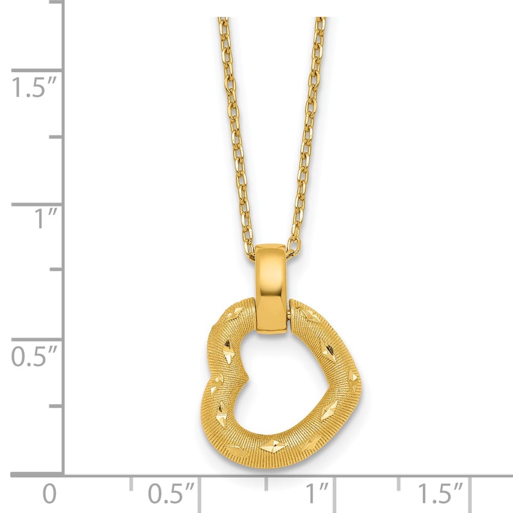 14K Yellow Gold Polished Textured and Fancy Heart 18.25 inch Necklace