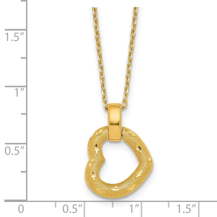 14K Yellow Gold Polished Textured and Fancy Heart 18.25 inch Necklace