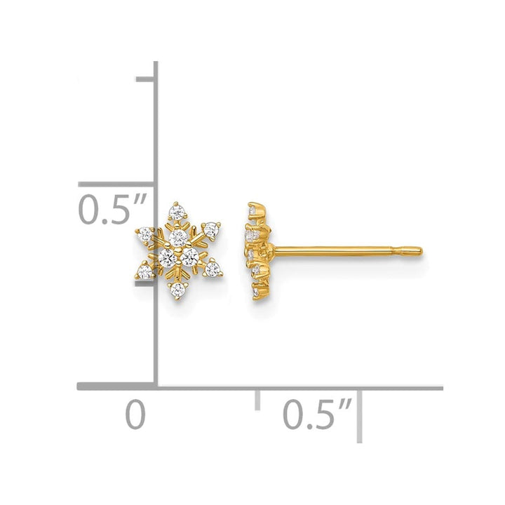 14K Yellow Gold Polished Tiny CZ Snowflake Post Earrings, view 3 of 3