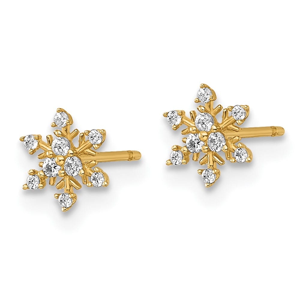 14K Yellow Gold Polished Tiny CZ Snowflake Post Earrings, view 2 of 3