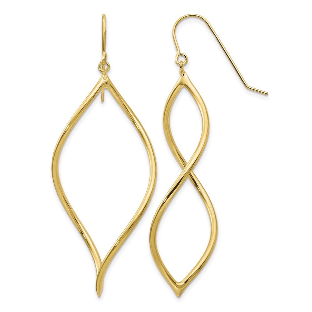 14K Yellow Gold Polished Twisted Drop French Hook Earrings, view 1 of 4