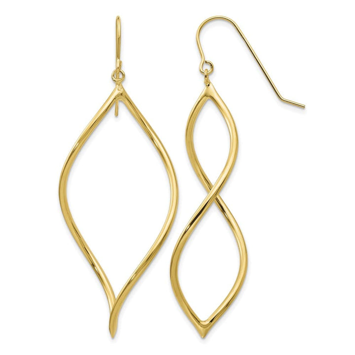 14K Yellow Gold Polished Twisted Drop French Hook Earrings, view 1 of 4