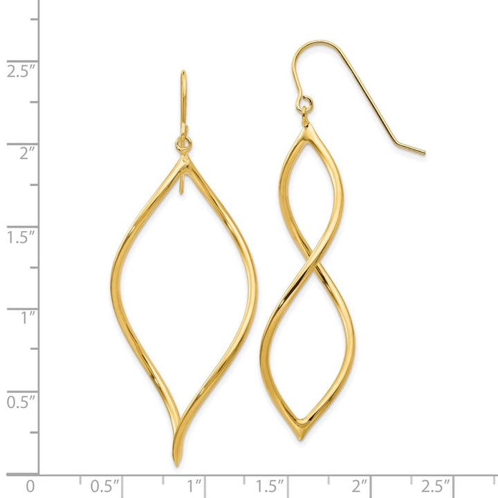 14K Yellow Gold Polished Twisted Drop French Hook Earrings, view 4 of 4