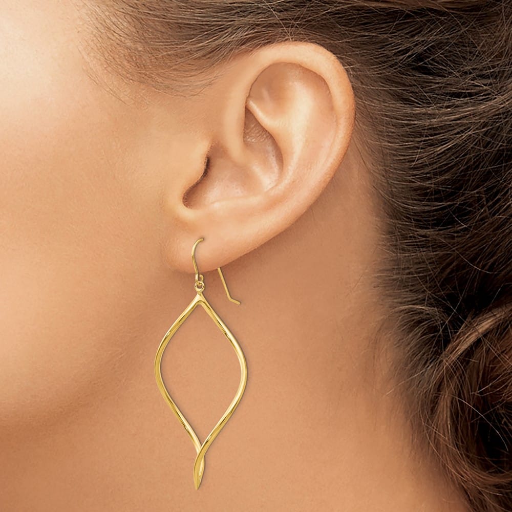 14K Yellow Gold Polished Twisted Drop French Hook Earrings, view 3 of 4
