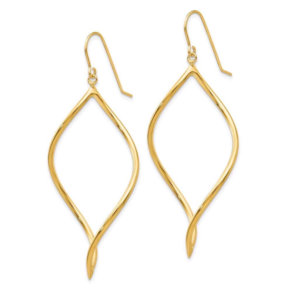 14K Yellow Gold Polished Twisted Drop French Hook Earrings, view 2 of 4