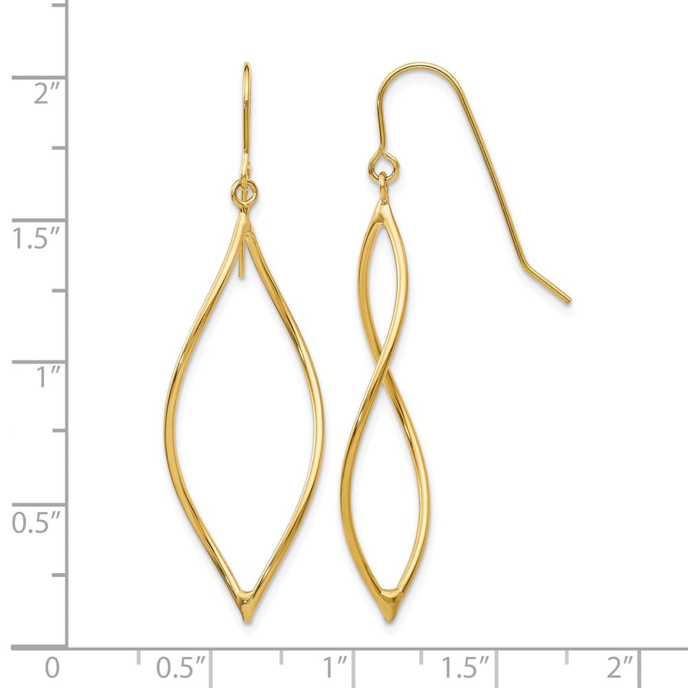 14K Yellow Gold Polished Twisted Oblong Dangle French Hook Earrings, view 4 of 4