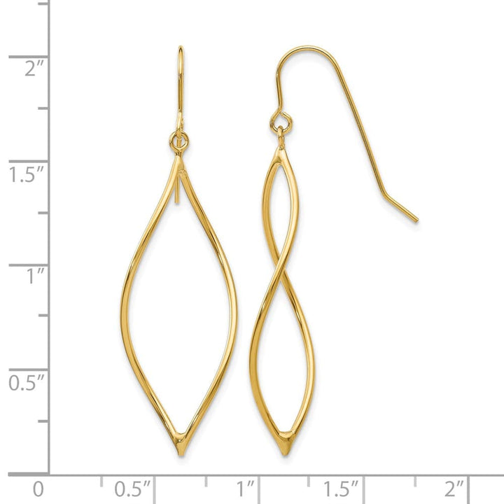 14K Yellow Gold Polished Twisted Oblong Dangle French Hook Earrings, view 4 of 4