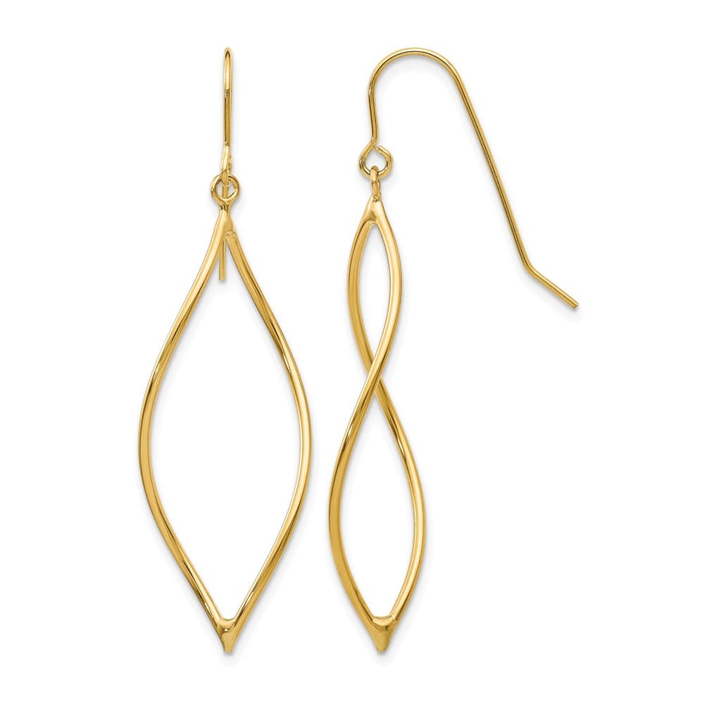 14K Yellow Gold Polished Twisted Oblong Dangle French Hook Earrings, view 1 of 4