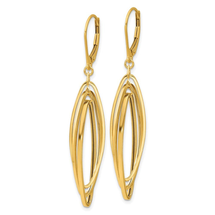 14K Yellow Gold Polished Twisted Ovals Dangle Leverback Earrings, view 2 of 4