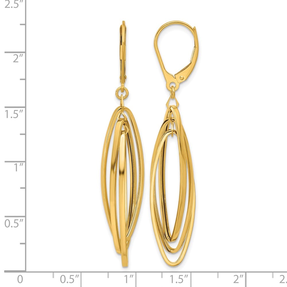 14K Yellow Gold Polished Twisted Ovals Dangle Leverback Earrings, view 4 of 4