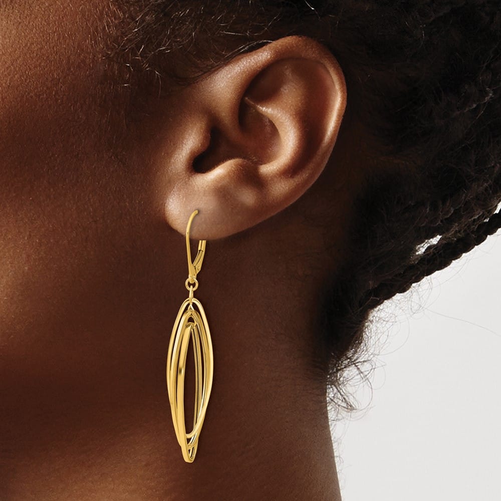 14K Yellow Gold Polished Twisted Ovals Dangle Leverback Earrings, view 3 of 4