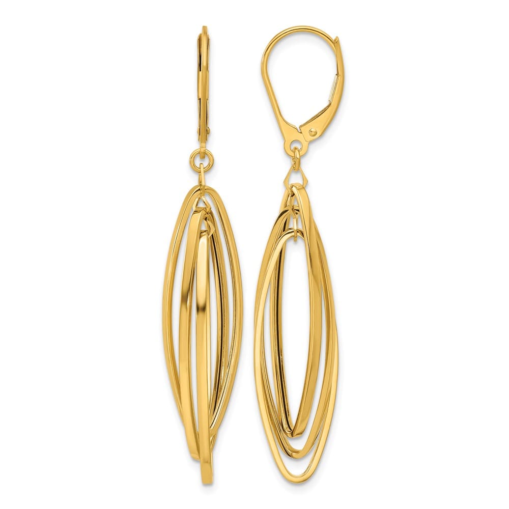 14K Yellow Gold Polished Twisted Ovals Dangle Leverback Earrings, view 1 of 4