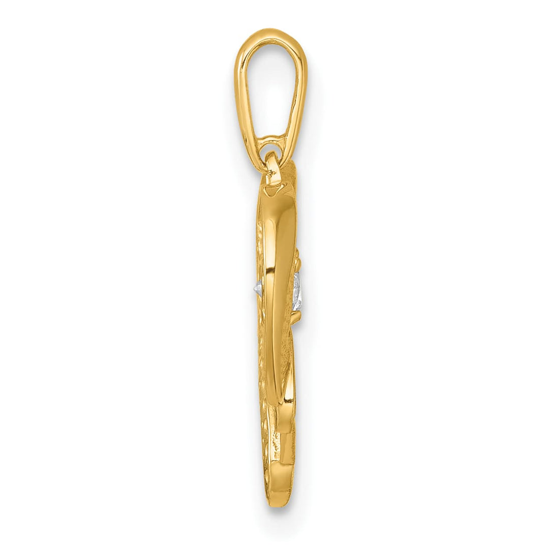 14K Yellow Gold Polished White CZ MOM Open Heart Charm